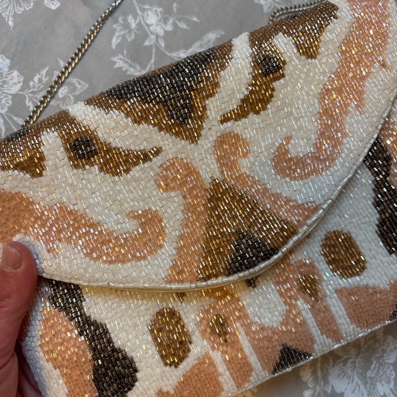 Lulu's Beaded Envelope Clutch in Pink, Cream, Brown & Black - Picture 2 of 3